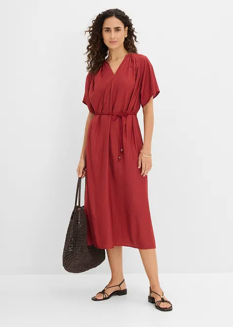 Midikleid aus softem Viskose-Mix in rot im Look von vorne (Totalaufnahme) - bonprix