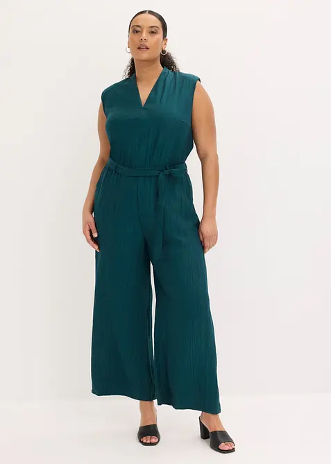 Viskose-Jumpsuit mit Kelchkragen in grün von vorne (Totalaufnahme) - bonprix