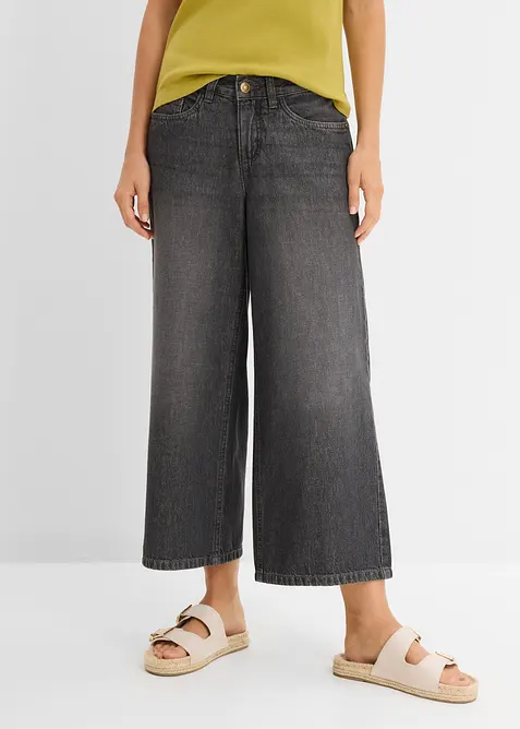 Leichte 7/8 Wide-Leg-Jeans Mid Waist, Bequembund in grau von vorne - bonprix