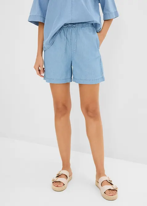 Leichte Jeans-Shorts Mid Waist, Bequembund in blau von vorne - bonprix