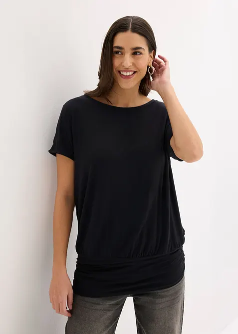 Shirt aus softem Viskose-Mix in schwarz von vorne (im Anschnitt) - bonprix