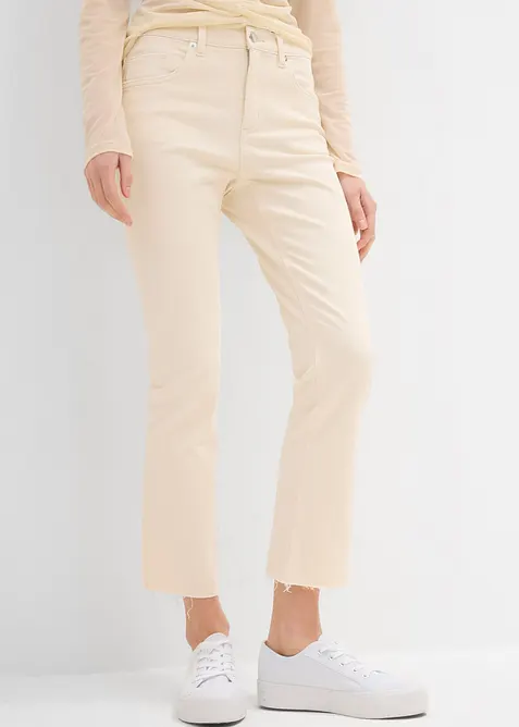 Bootcut-Jeans High Waist, cropped in beige von vorne - bonprix