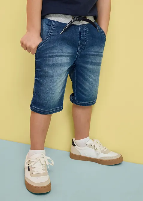 Sweatjeans-Schlupfbermuda, Regular Fit in blau von vorne - bonprix
