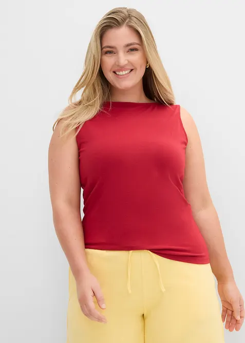 Tailliertes Top aus elastischem Baumwoll-Mix in rot von vorne (im Anschnitt) - bonprix