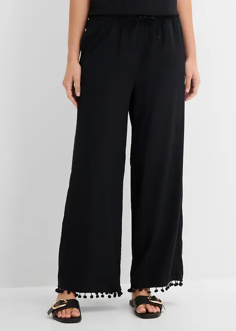 Schlupfhose aus fließendem Viskose-Mix in schwarz von vorne - bonprix