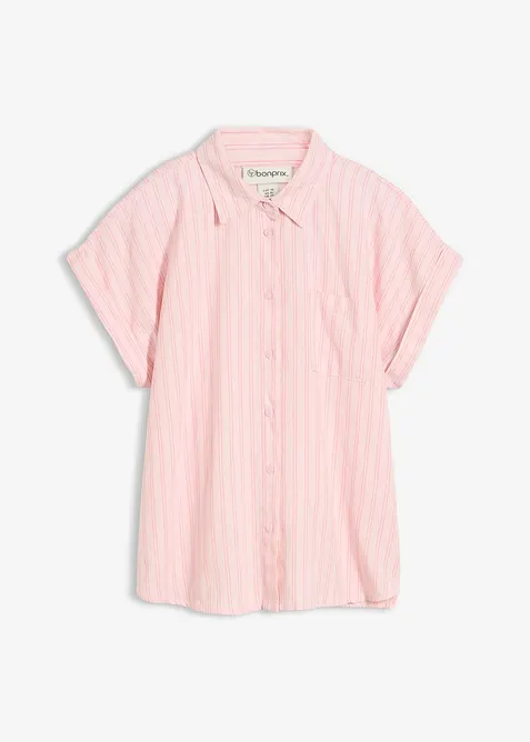 Kurzarmbluse aus Leinen-Viskose-Mix in rosa von vorne - bonprix