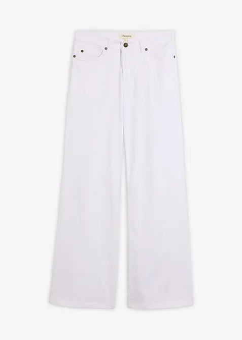 Wide-Leg-Jeans, Mid Waist, Stretch in weiß von vorne - bonprix