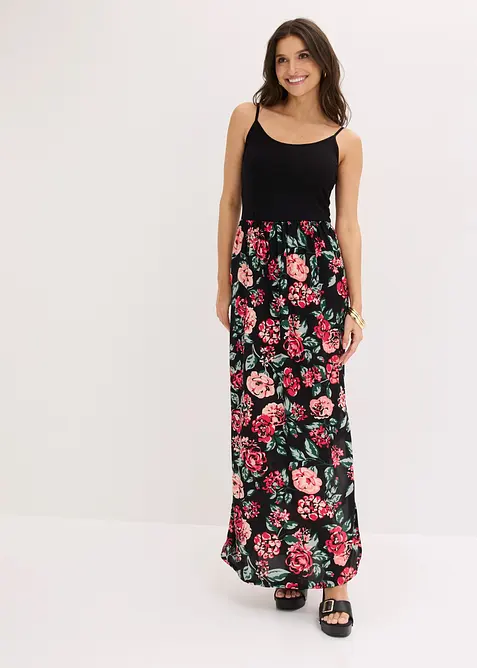 Maxikleid aus fließender Viskose in schwarz von vorne (Totalaufnahme) - bonprix