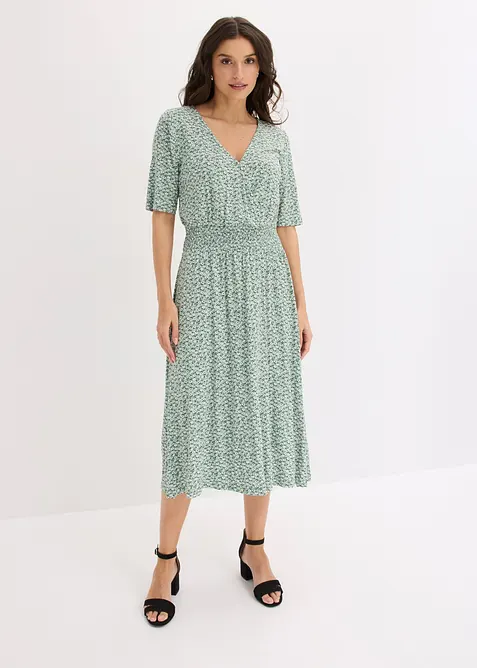 Jerseykleid aus Viskose-Mix in grün im Look von vorne (Totalaufnahme) - bonprix