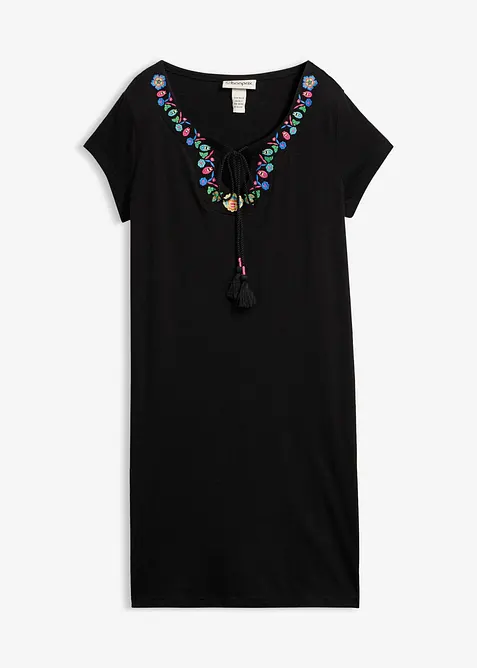 Flammgarn-Jerseykleid aus reiner Baumwolle in schwarz von vorne - bonprix