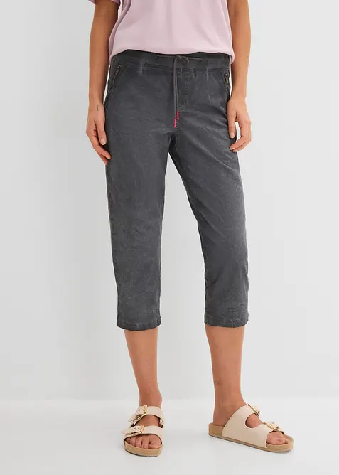 3/4-Hose mit Kontrast-Bindeband aus Baumwoll-Mix in grau von vorne - bonprix