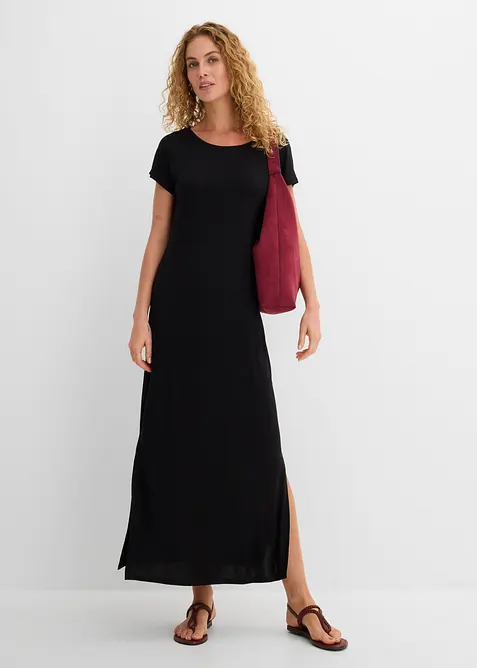 Jerseykleid aus fließendem Viskose-Elasthan-Mix in schwarz von vorne (Totalaufnahme) - bonprix