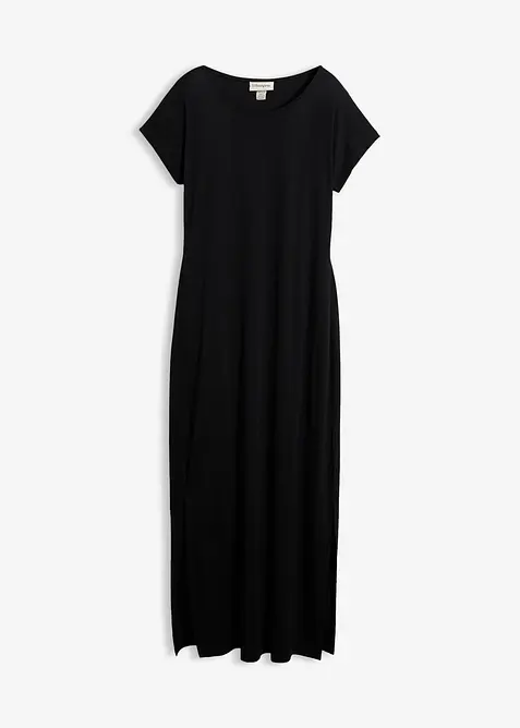 Jerseykleid aus fließendem Viskose-Elasthan-Mix in schwarz von vorne - bonprix