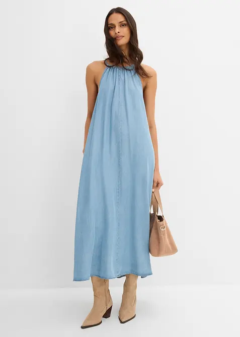 Jeanskleid aus fließendem Lyocell in blau im Look von vorne (Totalaufnahme) - bonprix