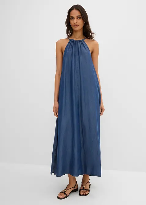 Jeanskleid aus fließendem Lyocell in blau von vorne (Totalaufnahme) - bonprix