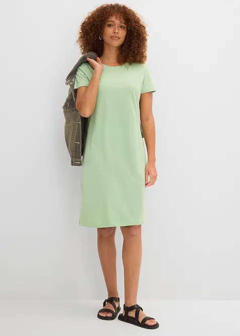Gerade geschnittenes Shirtkleid (2er Pack) in grün im Look von vorne (Totalaufnahme) - bonprix