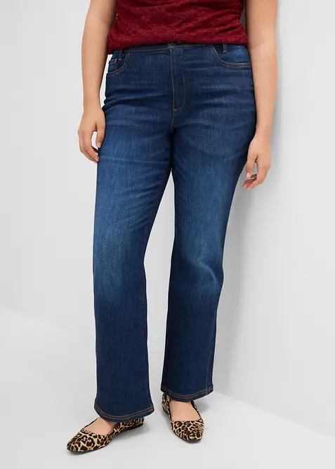 Bootcut-Jeans High Waist, Bequembund in blau von vorne - bonprix