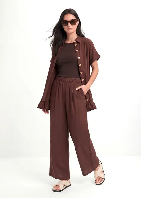 Culotte aus Leinen-Mix in braun im Look von vorne (Totalaufnahme) - bonprix