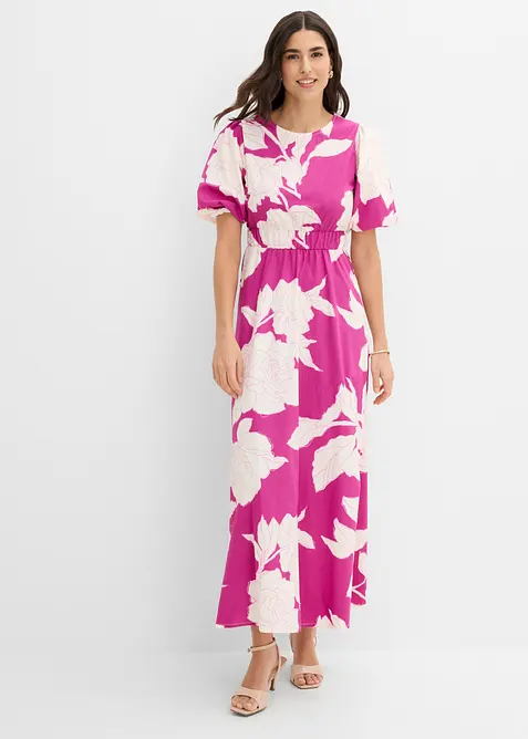 Maxikleid aus reiner Baumwolle in pink von vorne (Totalaufnahme) - bonprix