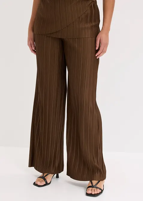 Palazzo-Hose aus strukturiertem Plissee in braun von vorne - bonprix