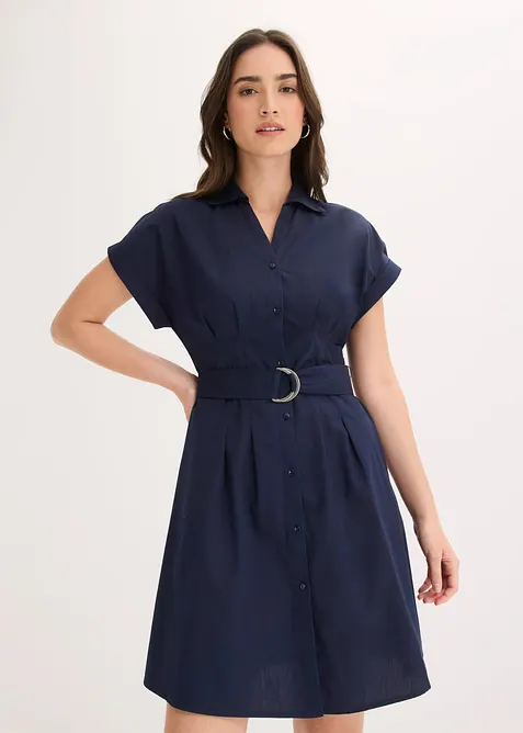 Blusenkleid aus reiner Baumwolle in blau von vorne (Totalaufnahme) - bonprix