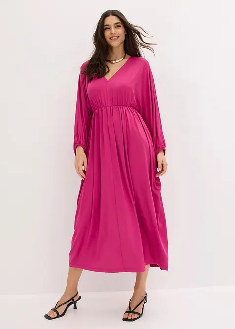 Midikleid mit tiefem Ausschnitt in pink im Look von vorne (Totalaufnahme) - bonprix