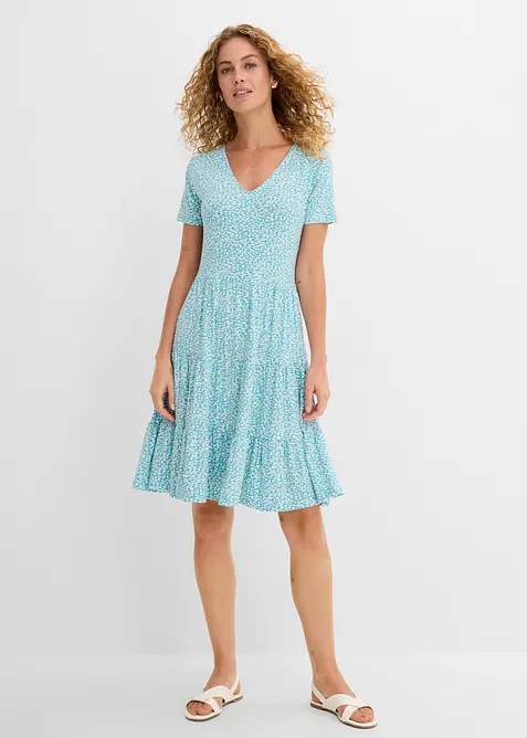 Jerseykleid aus Viskose-Mix in blau von vorne (Totalaufnahme) - bonprix