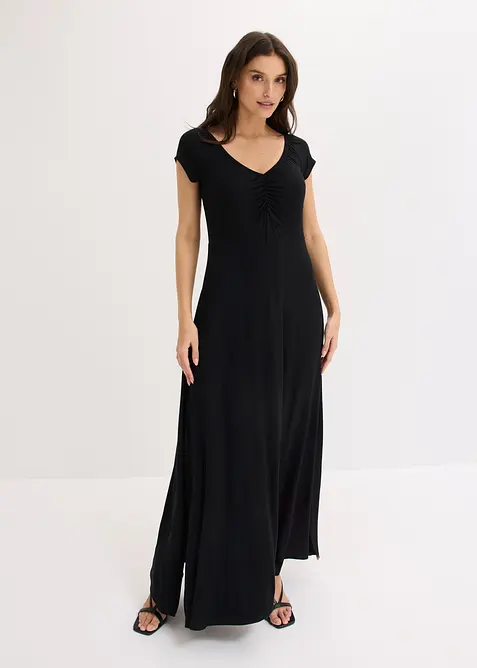 Maxikleid aus Viskose-Mix in schwarz im Look von vorne (Totalaufnahme) - bonprix
