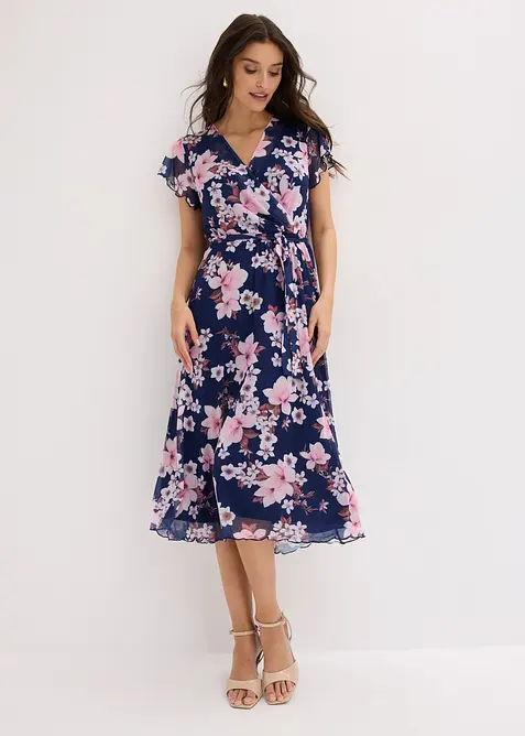 Midikleid aus Mesh in blau im Look von vorne (Totalaufnahme) - bonprix