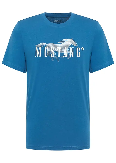 Mustang Austin T-Shirt aus reiner Bio-Baumwolle in blau von vorne - Mustang Jeans