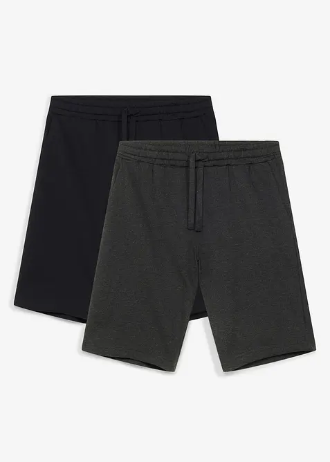 Sweat-Bermuda in Loose Fit (2er Pack) in schwarz von vorne - bonprix