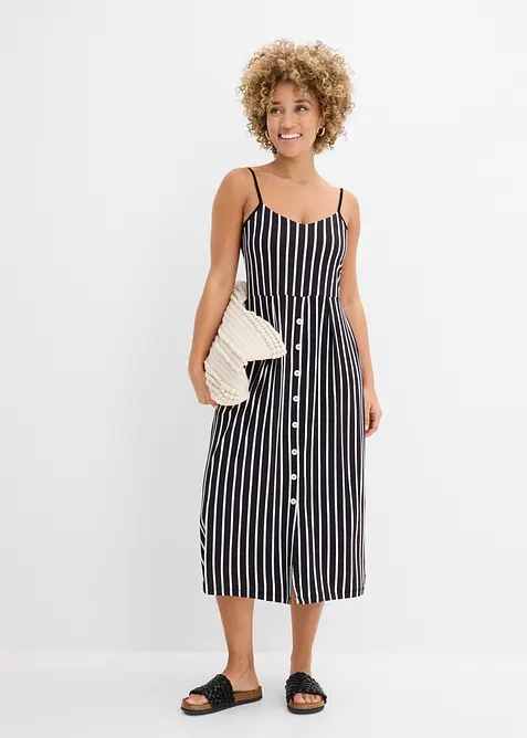 Midikleid aus elastischem Viskose-Mix in schwarz im Look von vorne (Totalaufnahme) - bonprix