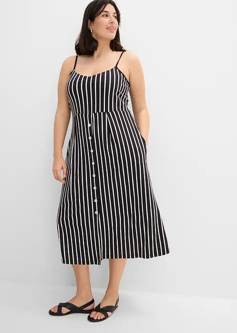 Midikleid aus elastischem Viskose-Mix in schwarz von vorne (Totalaufnahme) - bonprix