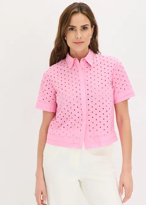 Bluse mit Lochstickerei in rosa von vorne (im Anschnitt) - bonprix