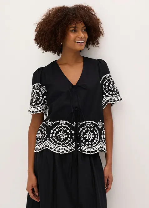 Blusenshirt aus reiner Baumwolle in schwarz von vorne (im Anschnitt) - bonprix