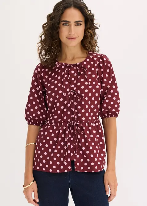 Bluse mit Schleifen aus reiner Baumwolle in rot von vorne (im Anschnitt) - bonprix
