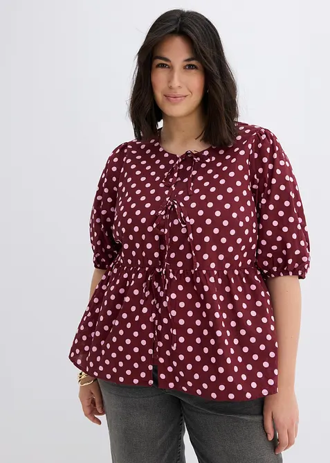 Bluse mit Schleifen aus reiner Baumwolle in rot von vorne (im Anschnitt) - bonprix