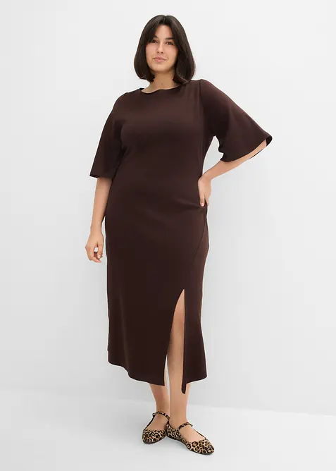 Jerseykleid aus reiner Bio-Baumwolle in braun von vorne (Totalaufnahme) - bonprix