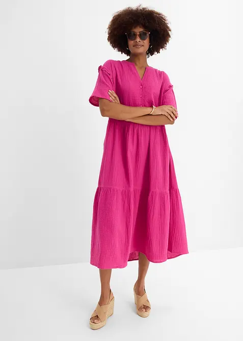 Midikleid aus weichem Musselin in pink im Look von vorne (Totalaufnahme) - bonprix