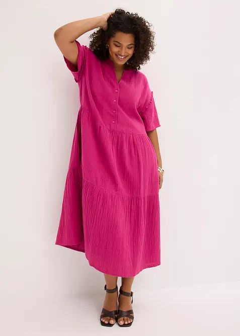 Midikleid aus weichem Musselin in pink von vorne (Totalaufnahme) - bonprix