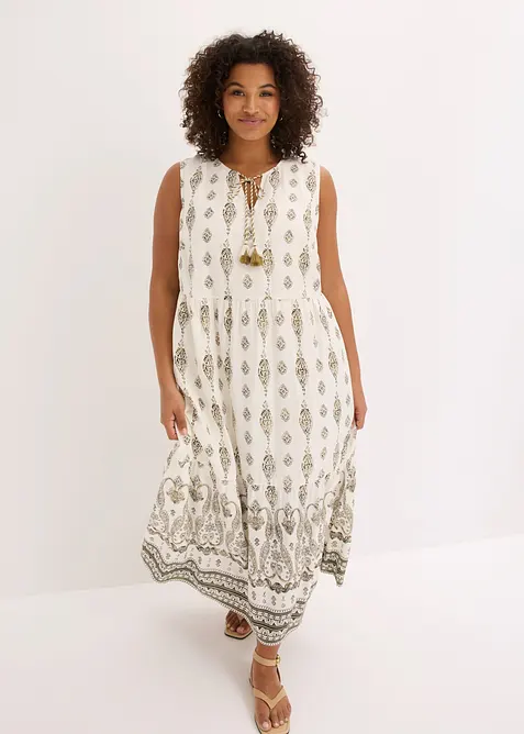 Maxikleid aus fließender Viskose in weiß von vorne (Totalaufnahme) - bonprix