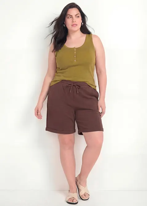 Sweat-Bermuda aus reiner Bio-Baumwolle in braun von vorne - bonprix