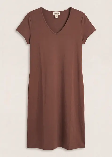 Shirtkleid aus elastischem Baumwoll-Mix in braun von vorne - bonprix