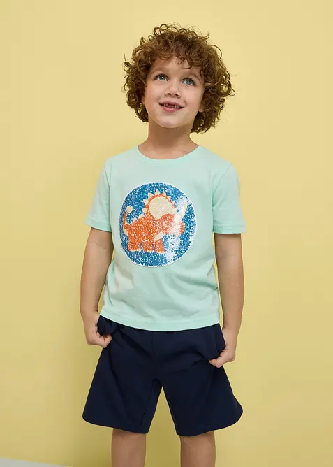T-Shirt mit Wendepailletten aus reiner Bio-Baumwolle in grün von vorne (im Anschnitt) - bonprix