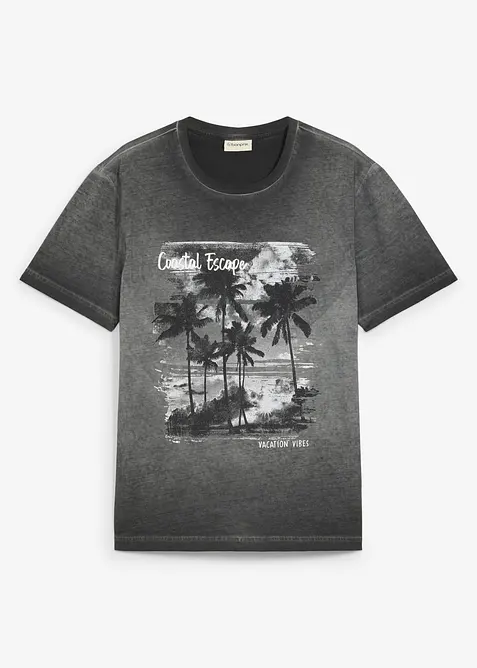 T-Shirt in gewaschener Optik aus reiner Bio-Baumwolle in grau von vorne - bonprix