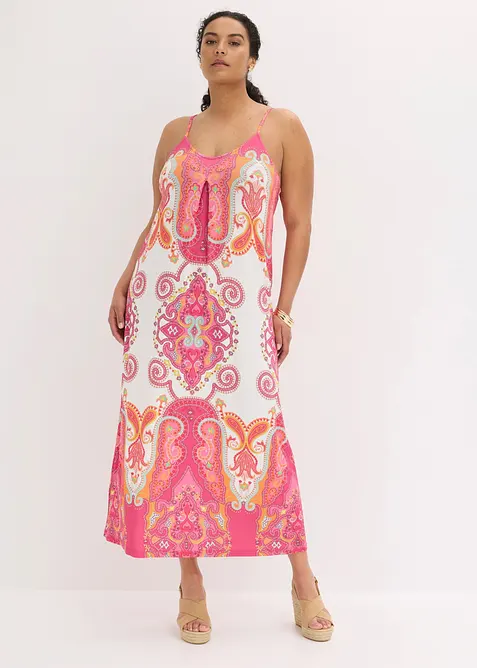 Maxikleid aus softem Viskose-Mix in beige von vorne (Totalaufnahme) - bonprix