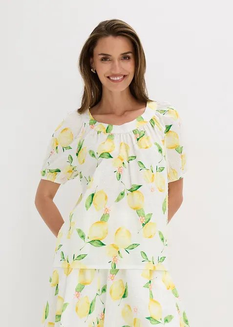 Bluse aus reiner Baumwolle mit Ballonärmeln in weiß von vorne (im Anschnitt) - bonprix