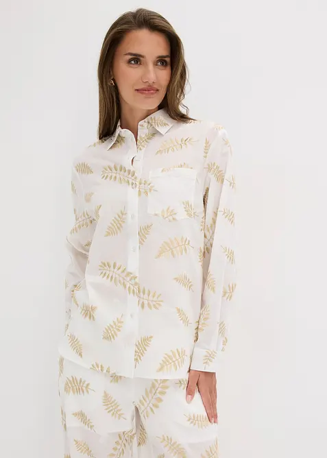 Bluse aus reiner Baumwolle mit Stickerei in weiß von vorne (im Anschnitt) - bonprix