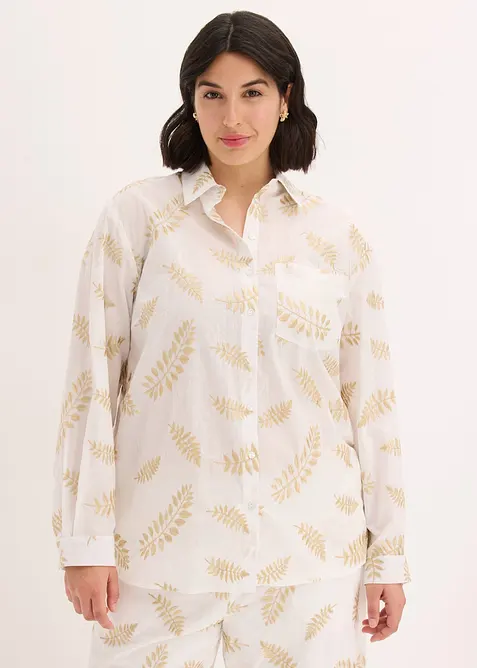 Bluse aus reiner Baumwolle mit Stickerei in weiß von vorne (im Anschnitt) - bonprix