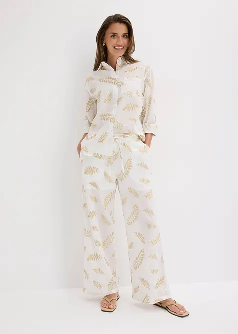 Palazzo-Hose aus reiner Baumwolle mit Stickerei in weiß im Look von vorne (Totalaufnahme) - bonprix